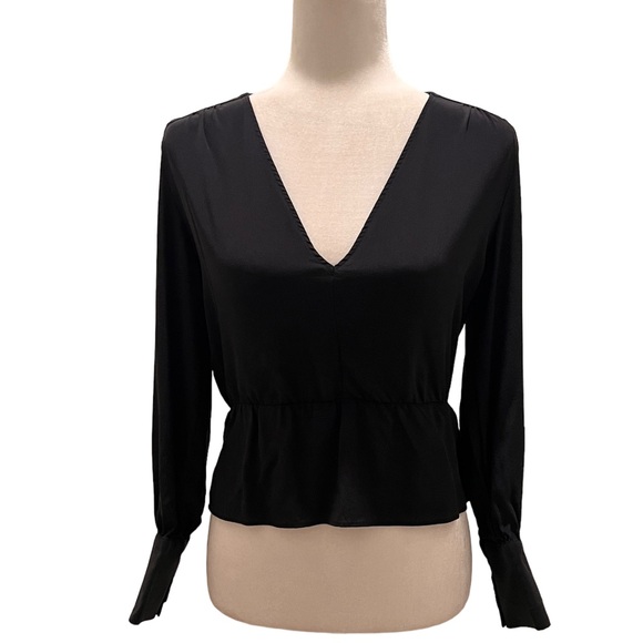 Seven for all Mankind Women’s Black Long sleeve Silk top Small - Picture 1 of 6
